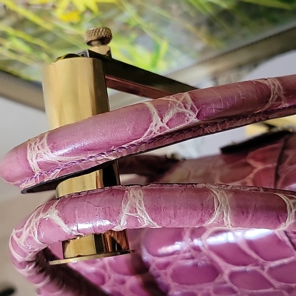 Etro Milano Embossed Leather Satchel Bag • Croc & Paisley Pattern •Made in Italy - Picture 6 of 13